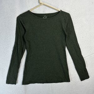 J Crew Artist T Shirt Womens XS Green Long Sleeve Scoop Neck 100% Cotton Classic